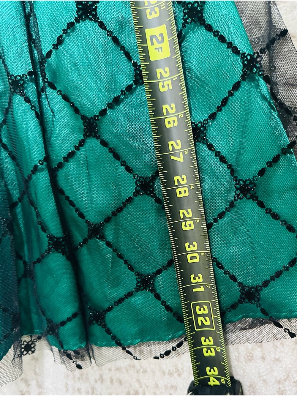 Jona Michelle Emerald Green Lattice Party Dress with Velvet Bow - Picture 10 of 13